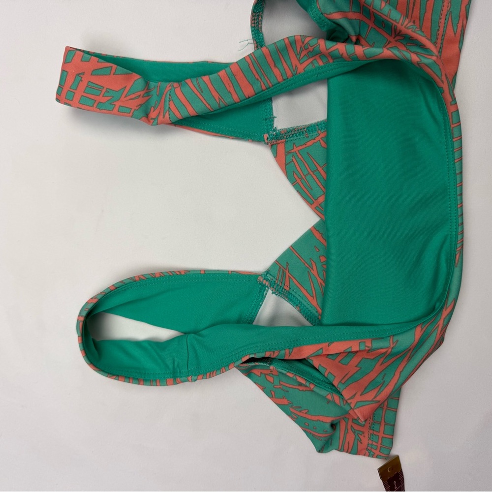 Forever 21 Twist Front Sports Bra Medium Green Coral Palm Print Activewear - Picture 6 of 8